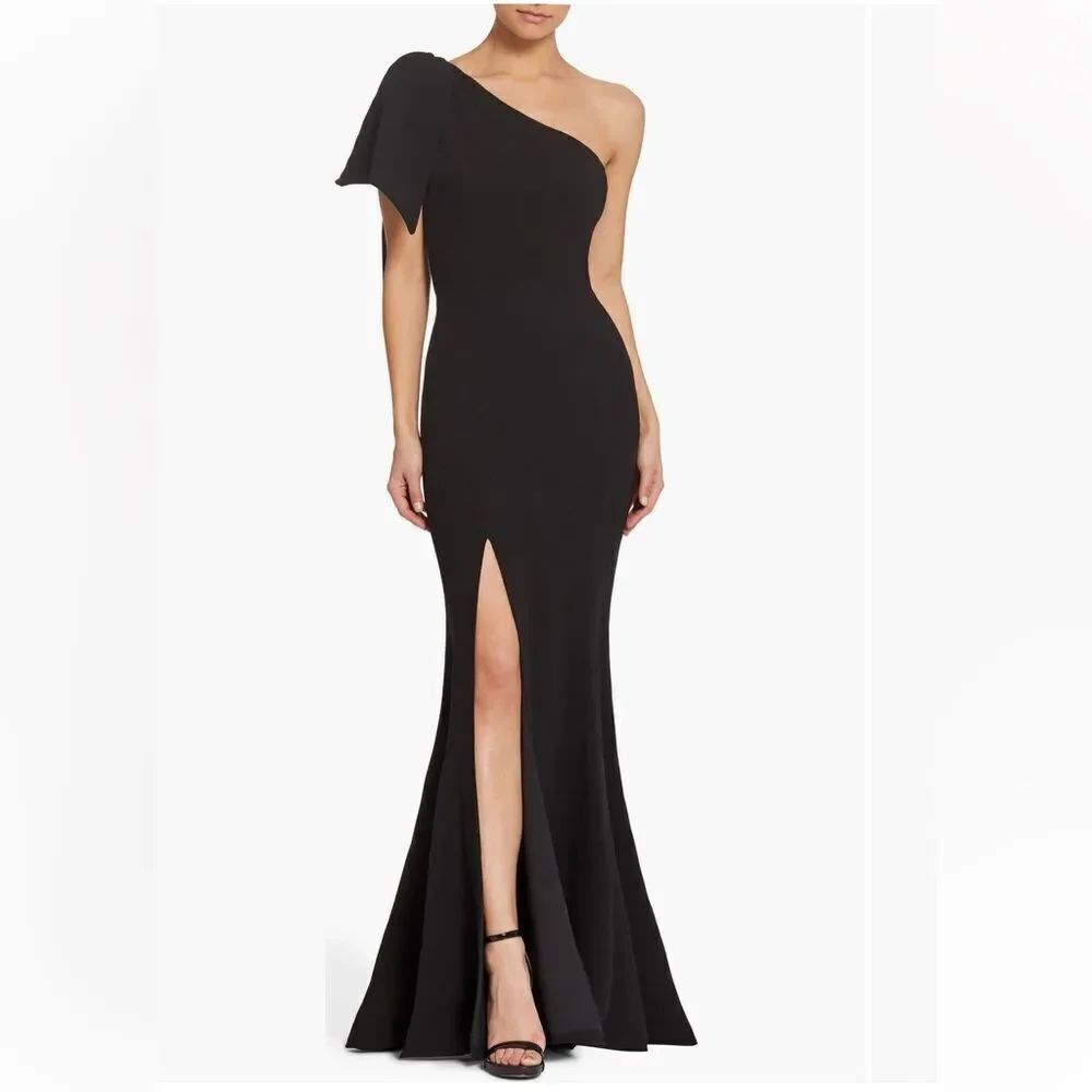 Dress the Population Georgina Bow One Shoulder Crepe Gown NWT